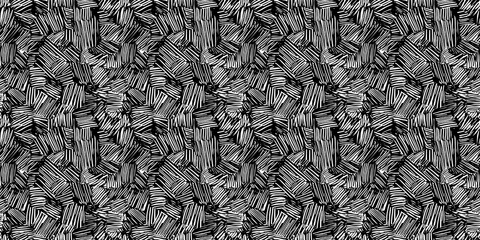Seamless abstract black and white pattern featuring overlapping brush strokes and stripes. pattern scratch