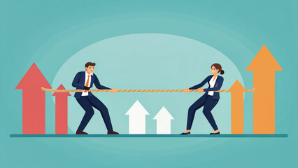 Fototapeta premium tug of war between business growth and inflation, showcasing competition and balance