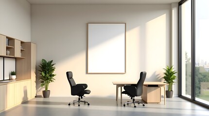 Elegant Office Interior with a White Frame Mockup in a Professional Reception Setting