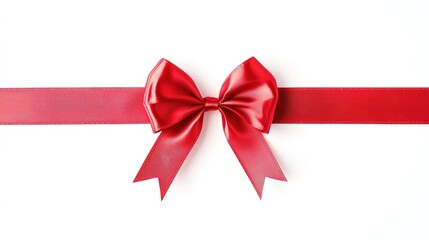 red Ribbon and Bow Top View on White Background &ndash; Elegant Gift Decoration