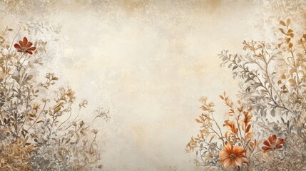 Persian floral wallpaper with lace-like arabesques and golden highlights on parchment