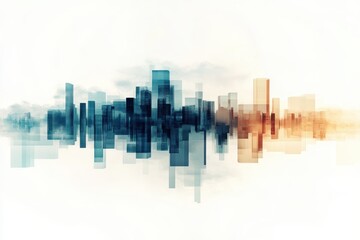 Abstract city skyline representation with vibrant colors and reflections during an artistic vision of urban life