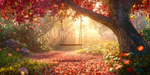 Obraz premium Swing is hanging from a tree in a forest