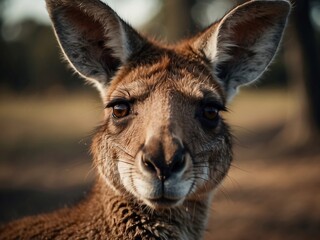 Obraz premium Curious Kangaroo in Wildlife Habitat: A Close-Up Portrait of Australia's Playful Marsupial