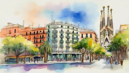 watercolor barcelona architecture sketch generative ai