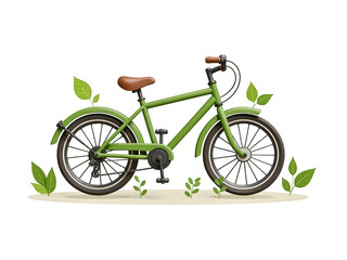 Ecology Logo . Symbol of nature conservation. Recyclable. A green bicycle with leaves on it. The bike is parked on a white background