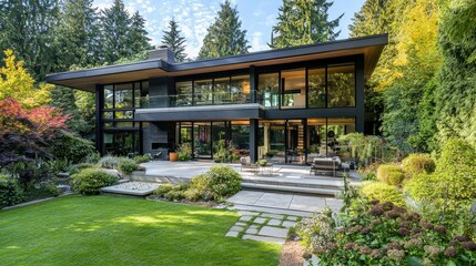 Fototapeta premium Geometric Modern Home with Sunlit Patio