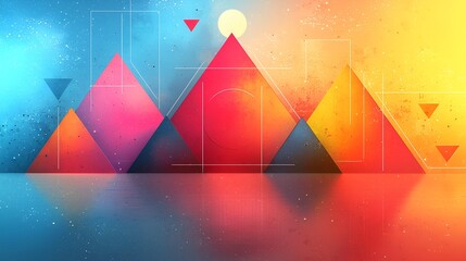 Abstract colorful mountains reflected on water, digital art, background