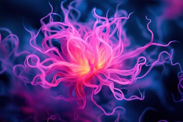 Obraz premium Colorful abstract representation of a glowing jellyfish with dynamic tentacles in a dark underwater scene