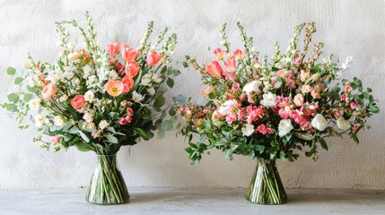 Bright Spring Bouquet Featuring Delicate Flowers in Two Vases