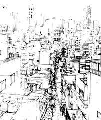Fototapeta premium sketch, drawing, house, landscape, illustration, vector, architecture, building, tree, temple, old, vintage, china, ancient, art, painting, picture, farm, village, city, bridge, home, black, travel, r