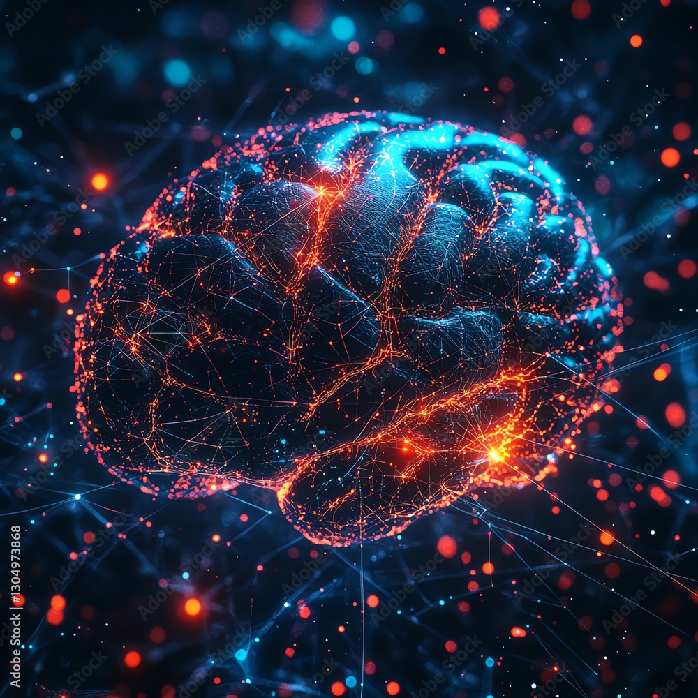 Aufkleber abstract digital brain visualization with artificial intelligence, glowing neural connections, futur