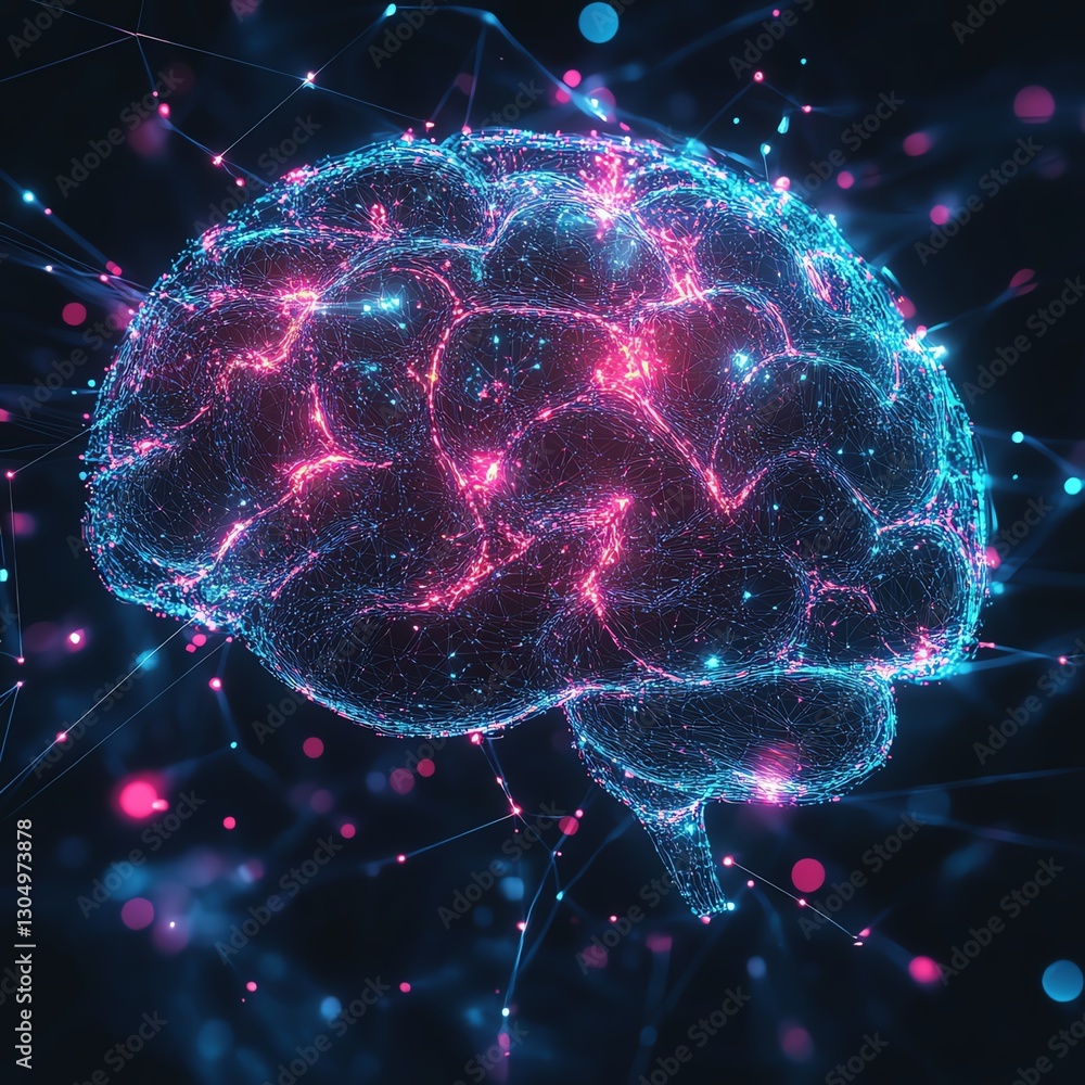 Aufkleber abstract digital brain visualization with artificial intelligence, glowing neural connections, futur