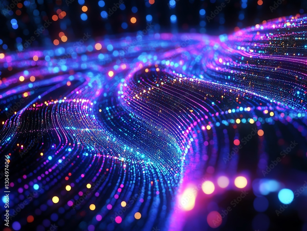 Poster Abstract futuristic digital brain with glowing neural pathways, artificial intelligence, advanced technology concepts, vibrant colors, digital matrix elements, hightech design