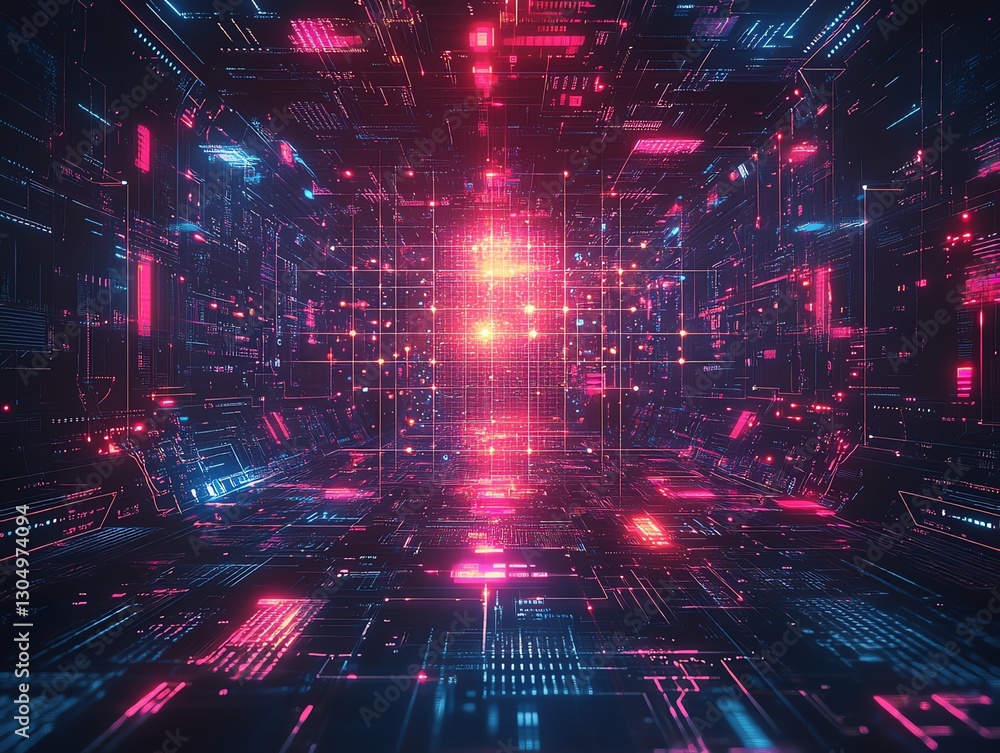 Fototapete abstract futuristic digital brain with glowing neural pathways, artificial intelligence, advanced te