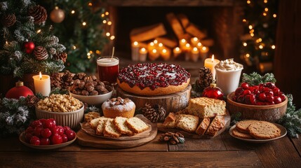 Festive Christmas treats by fireplace