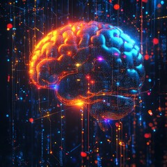 Abstract digital brain with complex AI neural pathways