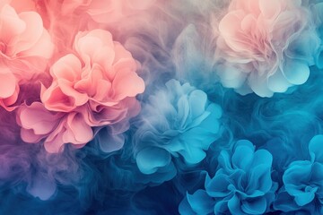 Obraz premium Colorful floral patterns blending pink and blue hues create a dreamy atmosphere in a beautiful abstract design