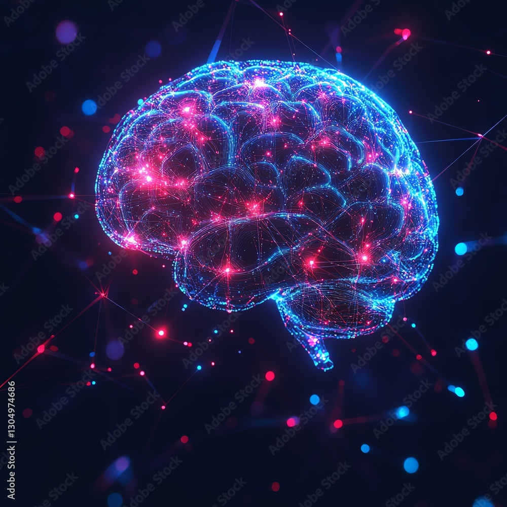 Aufkleber Artificial intelligence digital brain with glowing neural networks, abstract technology visualization, futuristic design, neon colors, hightech artificial intelligence concept