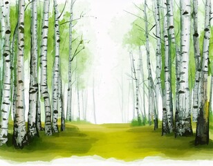 Obraz premium 白樺、木、林、森、自然、イラスト