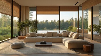 Minimalist, scandinavian home interior design of modern living room.