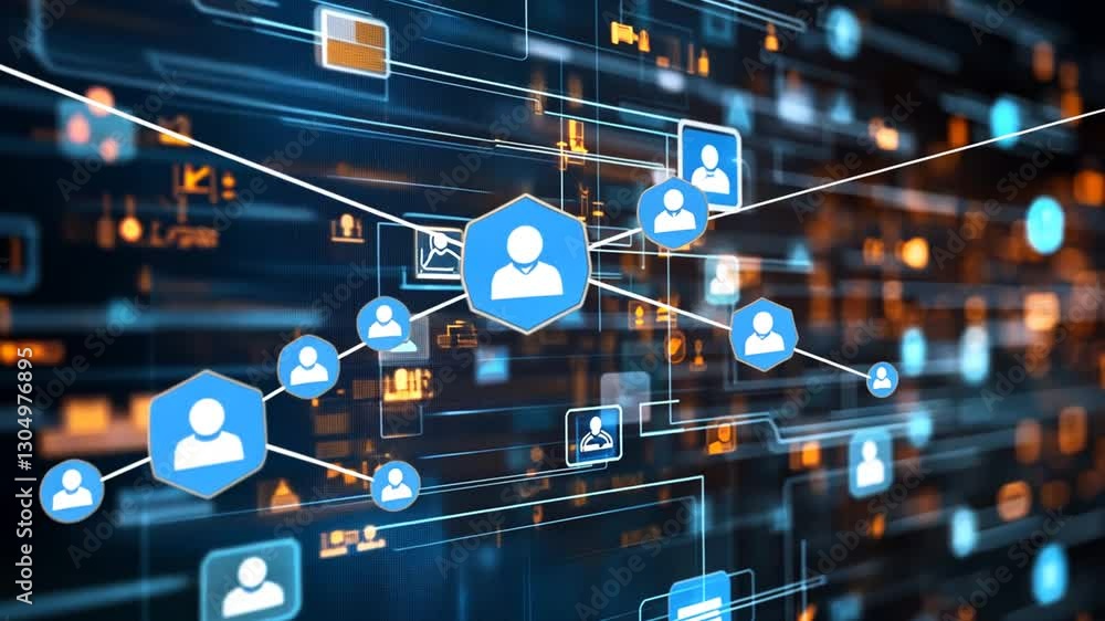 Poster modern technology background with nodes representing people and connecting data points
