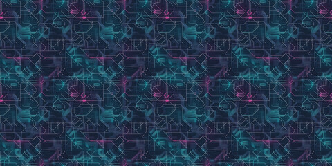 Obraz premium Vibrant technology-inspired seamless pattern background with geometric shapes and vibrant hues. seamless technology background