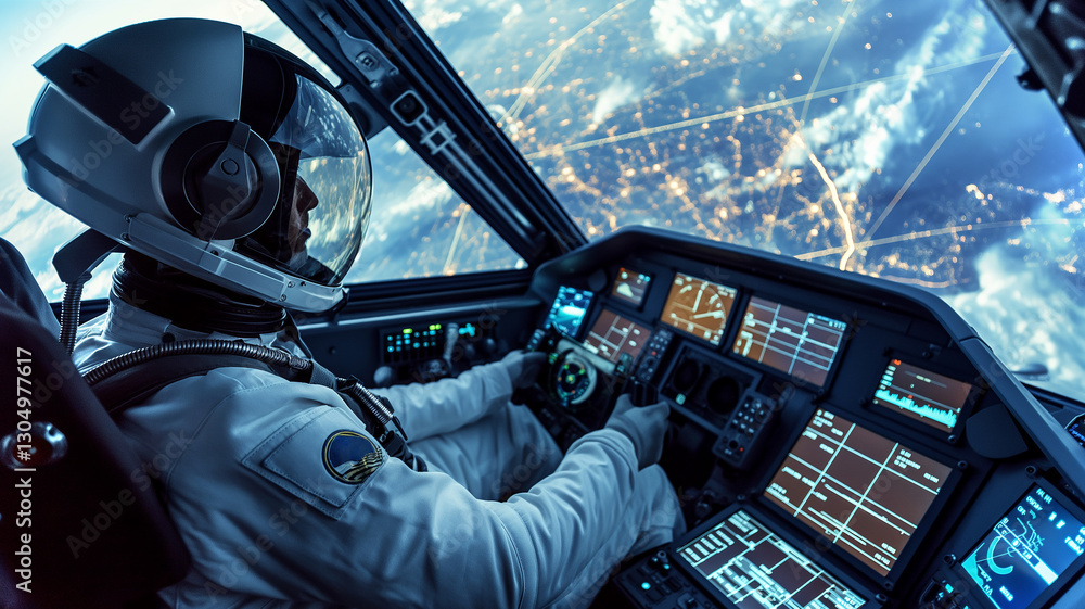 Poster this passengers experience thrilling views of earth from a spaceplane cockpit.