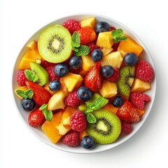 Colorful Fresh Fruit Salad in White Bowl