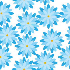 Vector seamless pattern with blue flowers, light background.