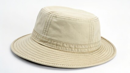 Beige Fedora Hat on White Background