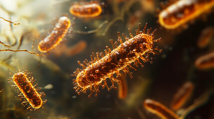 Fototapeta premium Detailed microscopic view reveals otherworldly alien-like bacteria organisms in high resolution