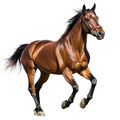 Fototapeta premium Majestic Brown Horse Galloping Gracefully in Bright Green Meadow