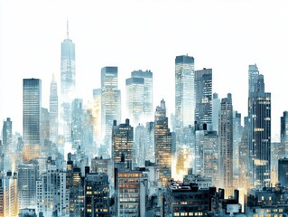 Hazy Cityscape at Dawn Skyscrapers in Soft Light