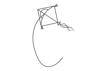 Continuous one line drawing  of fly kite outline vector art design
