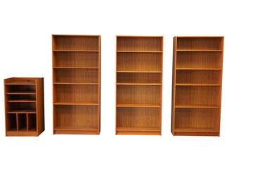 wooden shelves on white background  Standard-Depth Wooden Bookcase with Adjustable Shelves