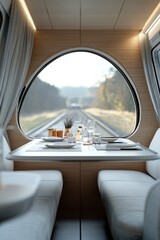 Luxury Train Car Interior Scenic View Dining Table