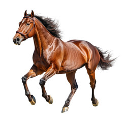 Obraz premium Majestic brown horse in mid-gallop with flowing mane and tail
