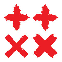 Obraz premium set of 4 Grunge brush Cross red icons of vector illustration isolated on a white background