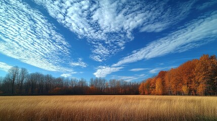 Autumn Field Under Blue Sky