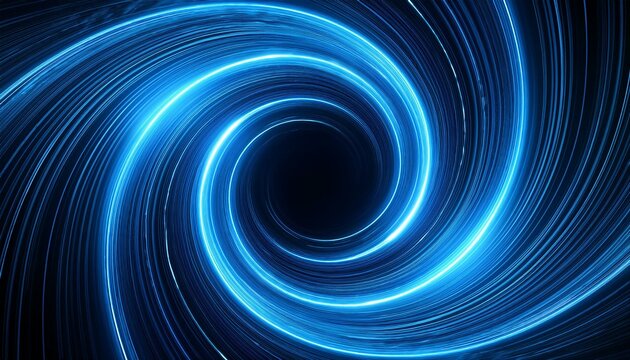 blue glowing shiny spiral lines abstract light speed and shiny wavy trail