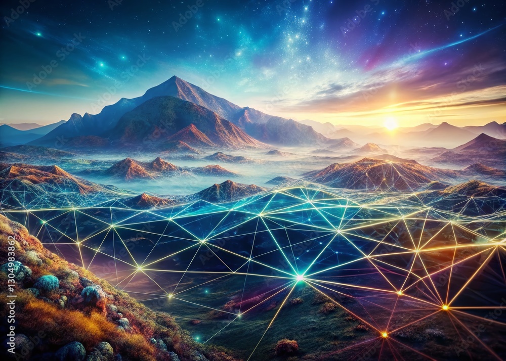 Poster abstract digital network: vibrant nodes & dynamic flow of modern technology