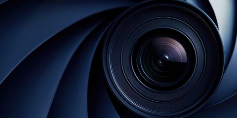 Camera lens with a blue background