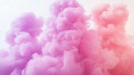 Colorful Wisps of Pink and Purple Smoke Drifting Gracefully Through the Air Against a Soft White Background