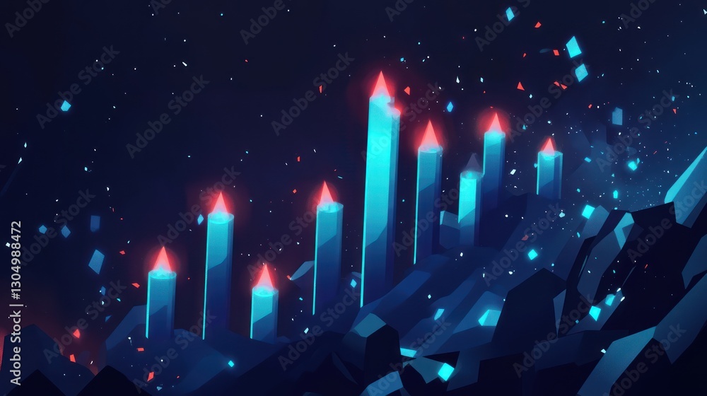 Aufkleber abstract digital crystal structures on a dark landscape. possible use background graphic for a futur