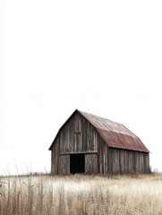 Weathered Barn in Dry Field Under Bright Sky