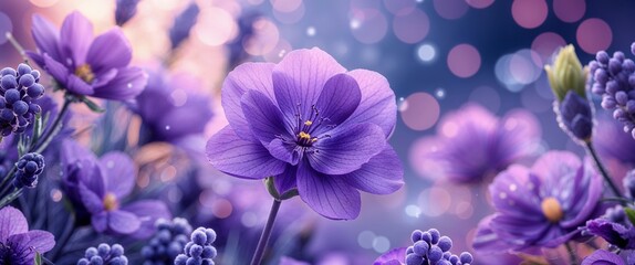 elegant purple theme flowers and bokeh abstract background concept backdrop illustration cartoon