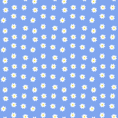 seamless pattern chamomile on blue background