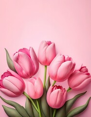 Obraz premium Floral arrangement of delicate pink tulips resting against a soft pastel background. Generative AI