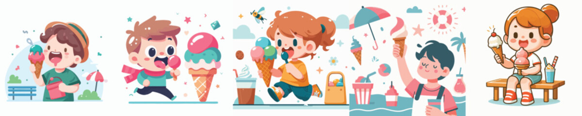 Obraz premium Vector of a young child eating ice cream.